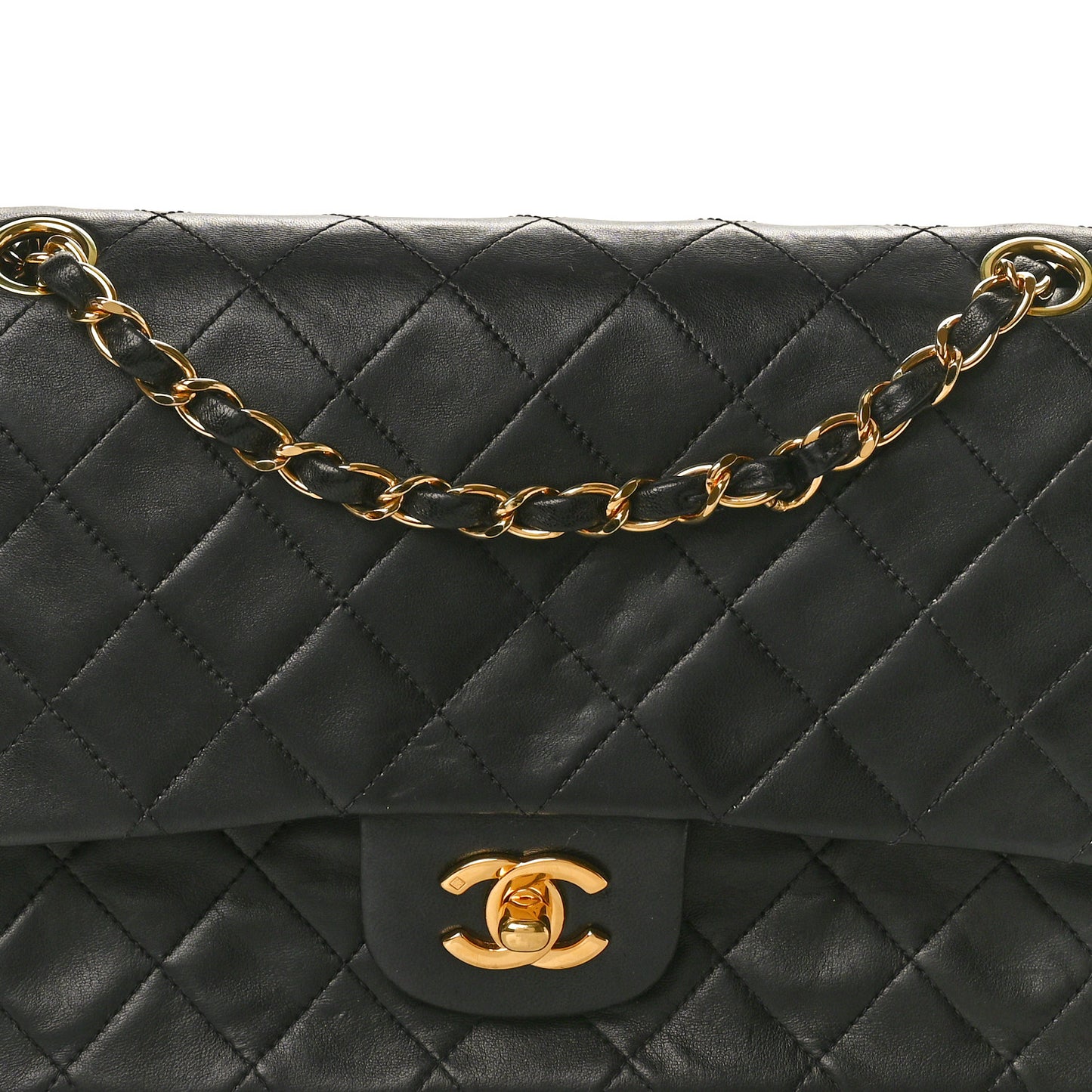 Lambskin Quilted Medium Double Flap Black
