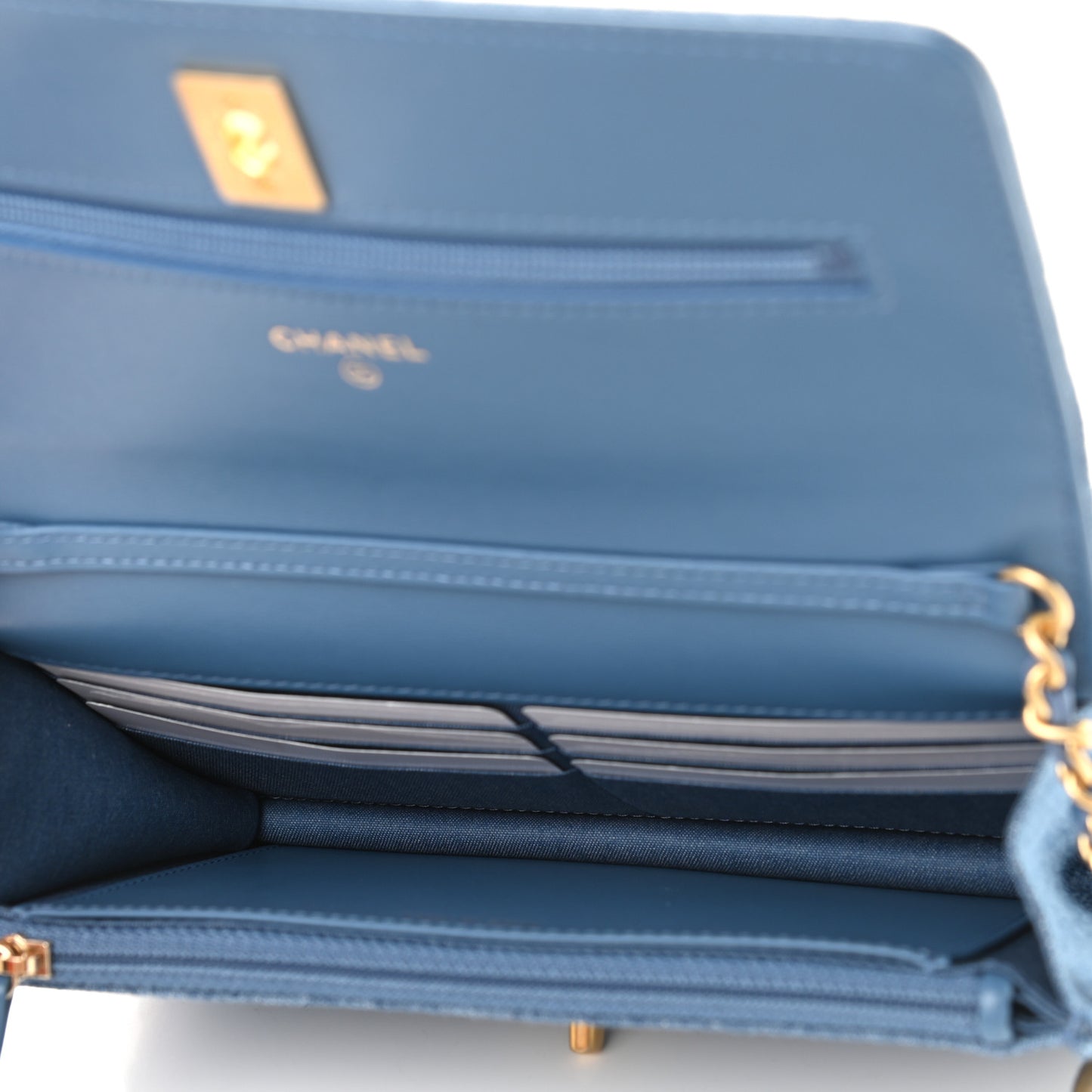 Denim Quilted CC Pearl Crush Wallet On Chain WOC Blue