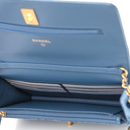 Chanel Denim Quilted CC Pearl Crush Wallet On Chain WOC Blue 7 of 11