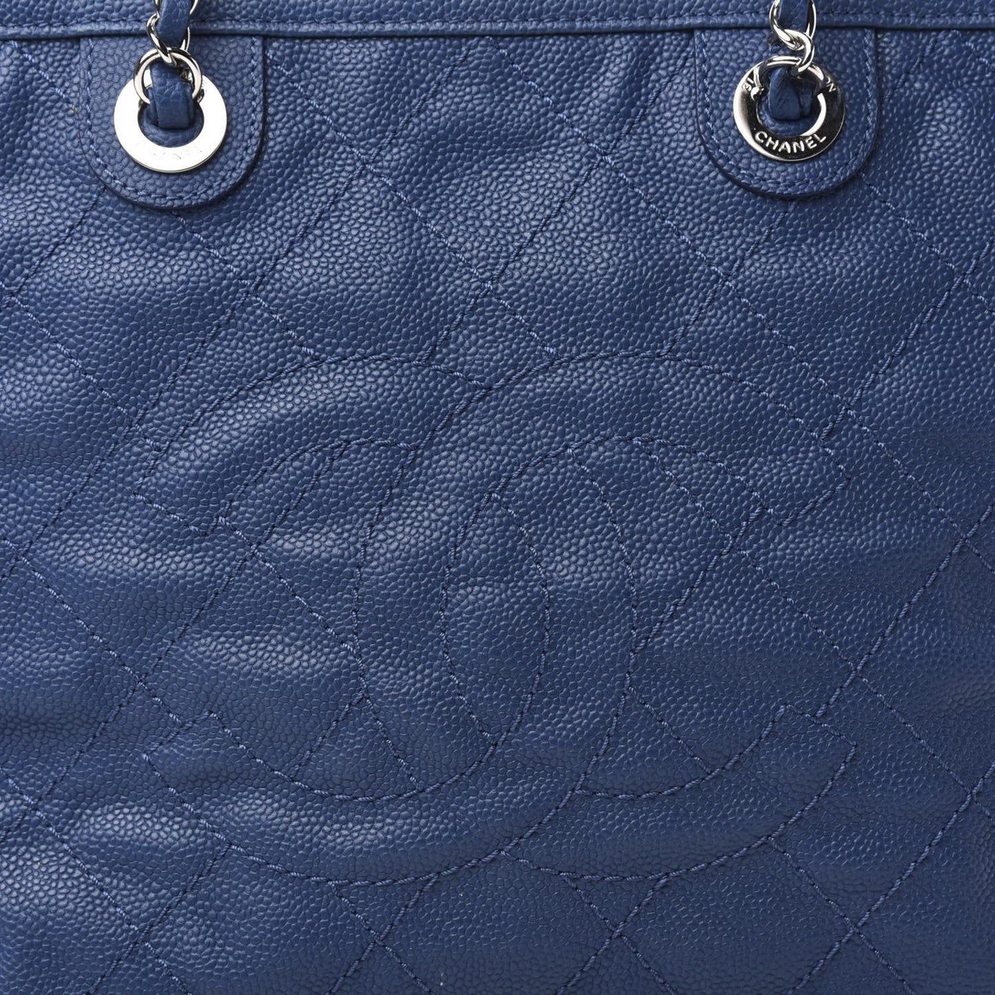 Grained Calfskin Quilted Small Daily Tote Blue