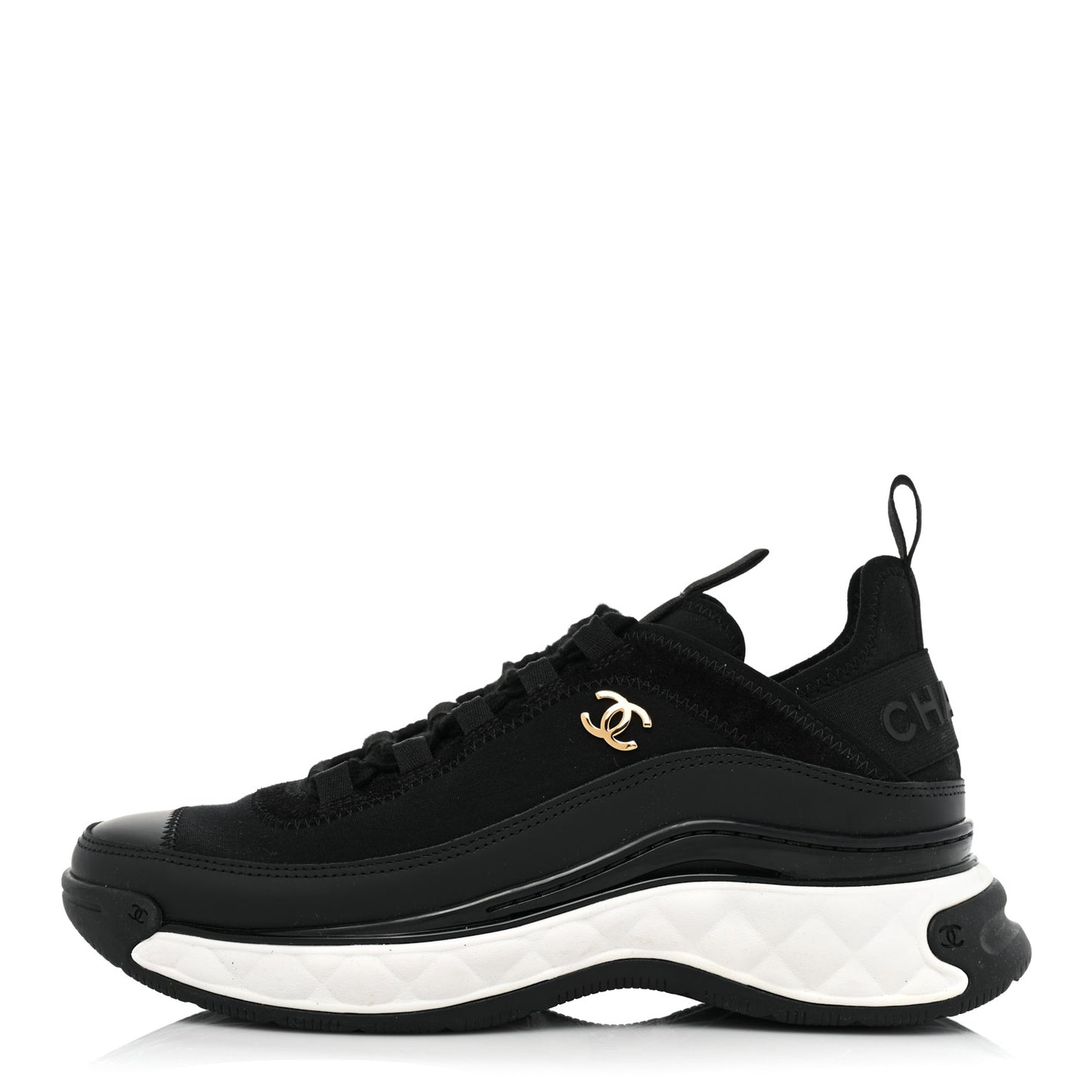 Velvet Calfskin Mixed Fibers CC Sneakers 37 Black