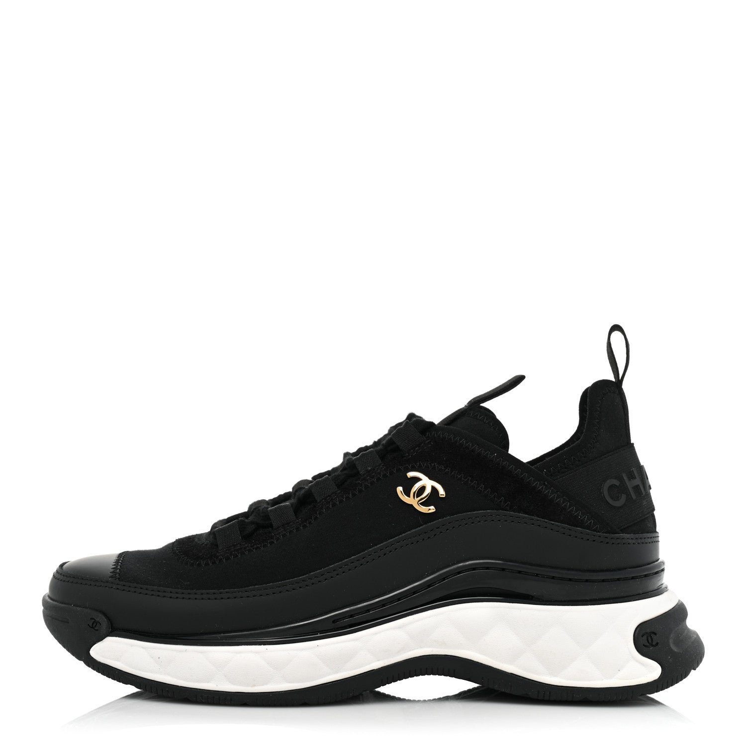Chanel Velvet Calfskin Mixed Fibers CC Sneakers 37 Black 1 of 9