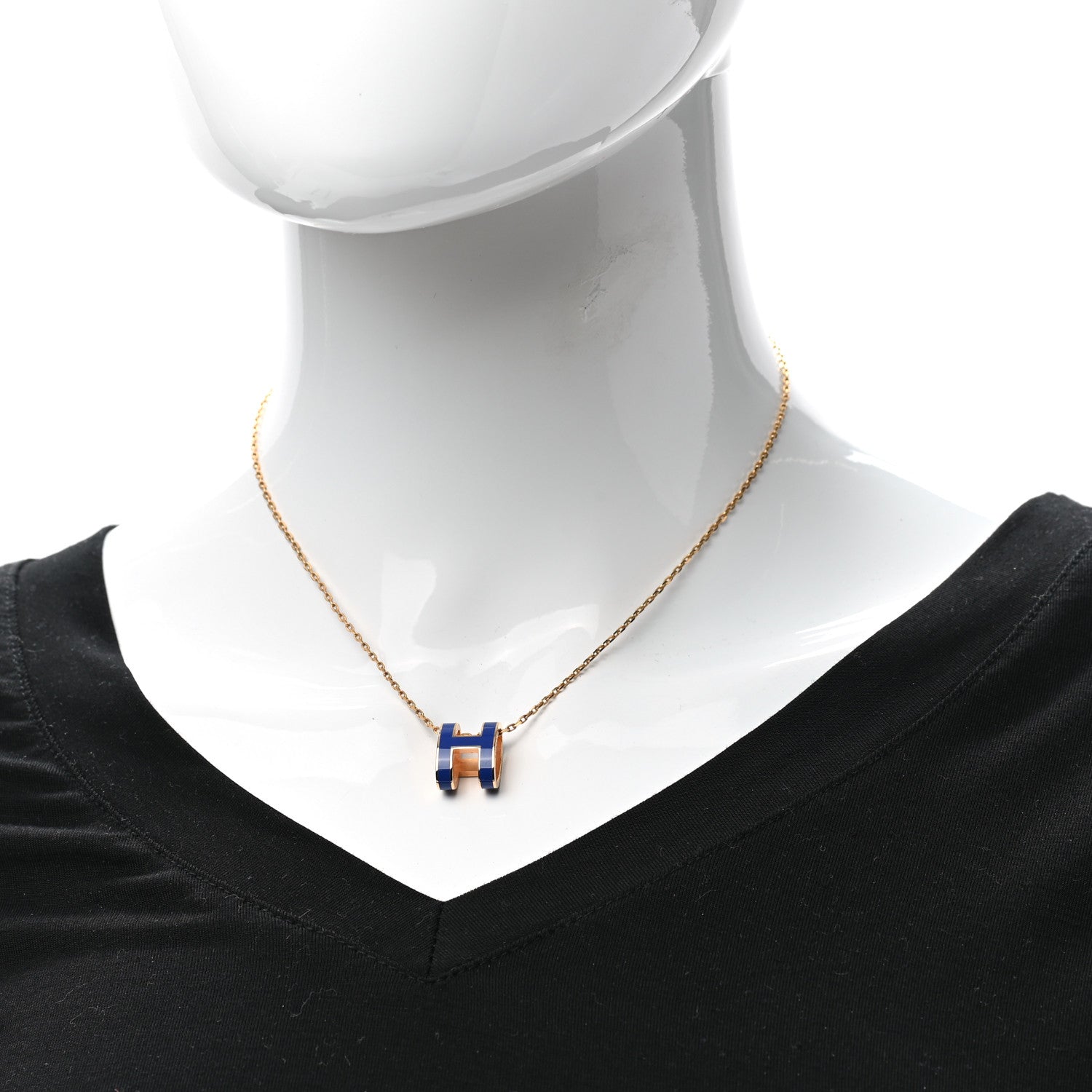 Hermes Lacquered Gold Pop H Pendant Necklace Bleu Royal 2 of 7