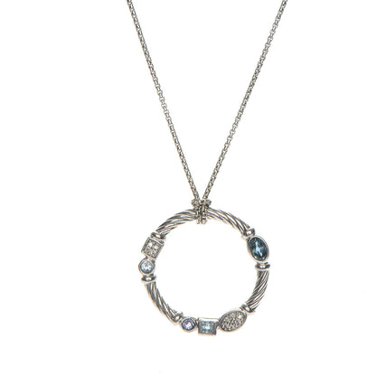 David Yurman Sterling Silver Diamond Blue Topaz Iolite Aquamarine Confetti Pendant Necklace 3 of 6