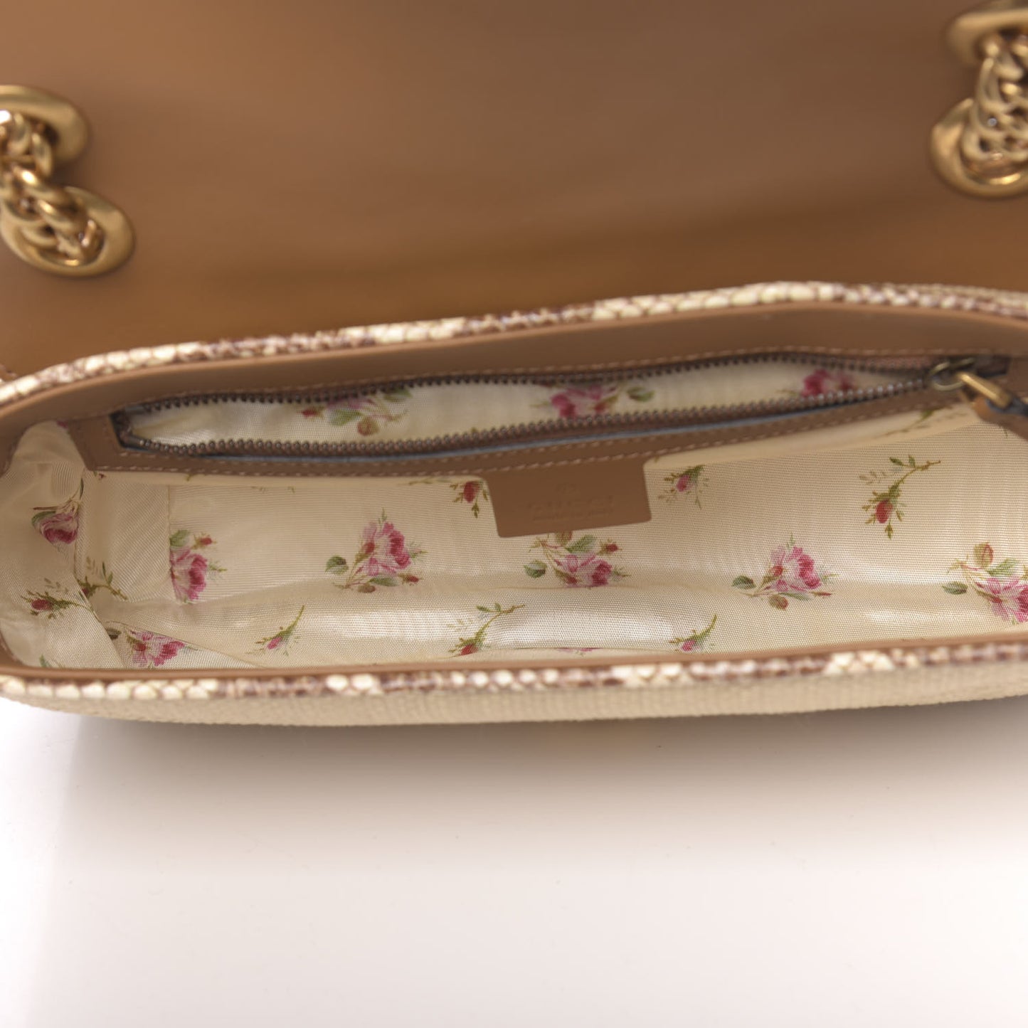 Raffia Elaphe Matelasse Small GG Marmont Shoulder Bag Natural Cream Brown