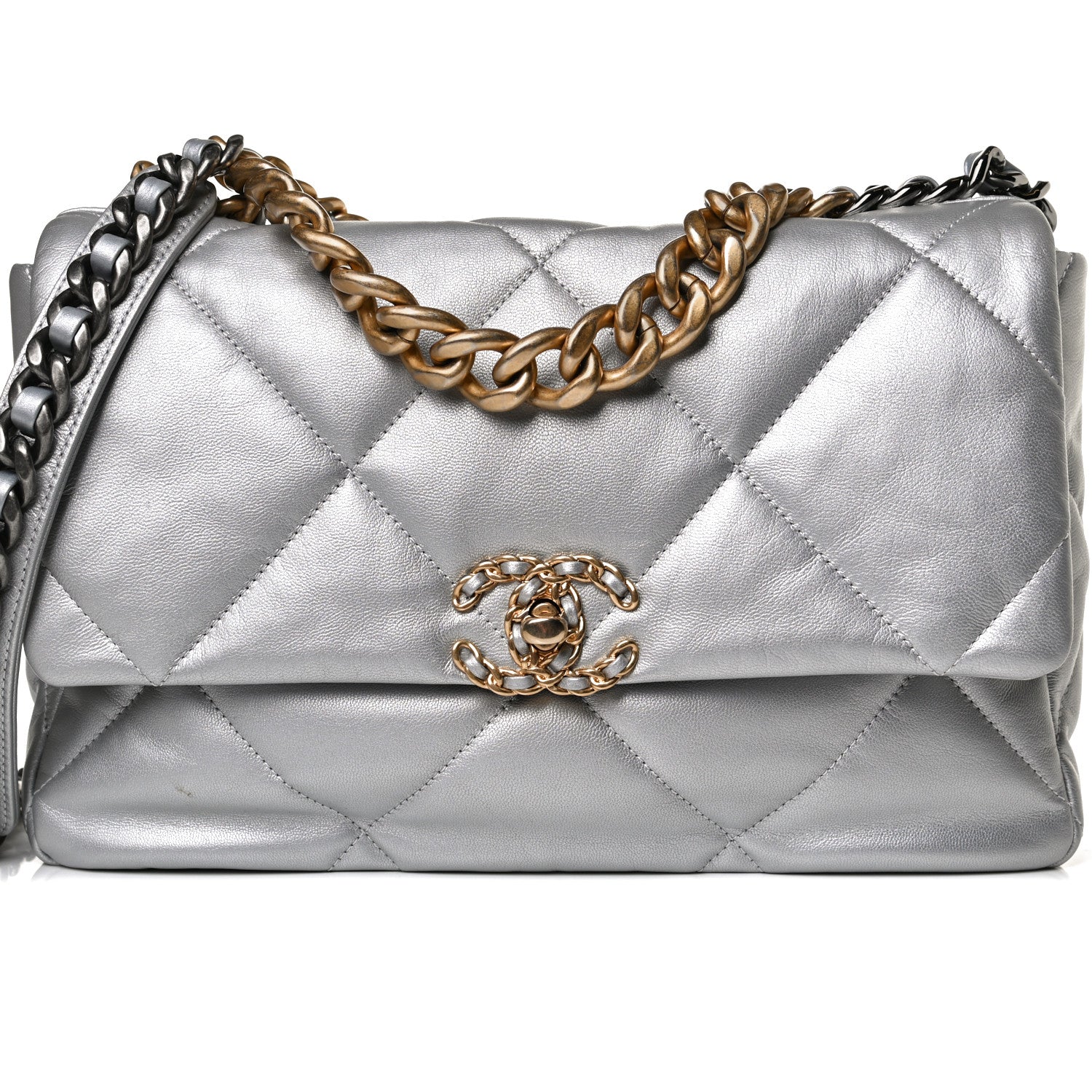 Chanel Metallic Goatskin Quilted Large Chanel 19 Flap Silver 8 of 12