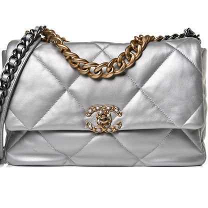 Chanel Metallic Goatskin Quilted Large Chanel 19 Flap Silver 8 of 12