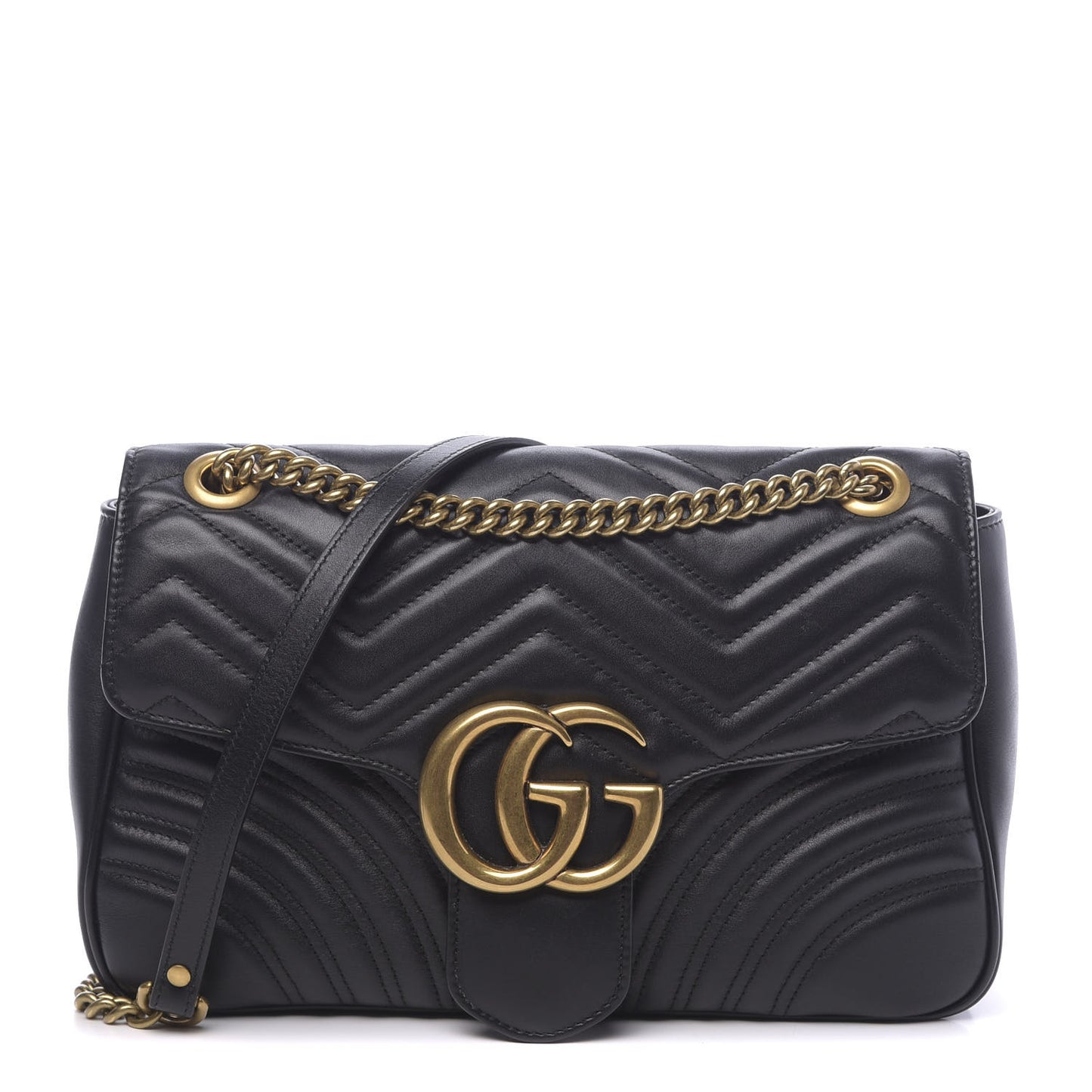 Calfskin Matelasse Medium GG Marmont Shoulder Bag Black