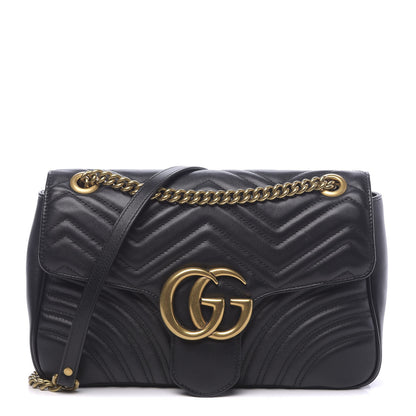 Gucci Calfskin Matelasse Medium GG Marmont Shoulder Bag Black 1 of 11