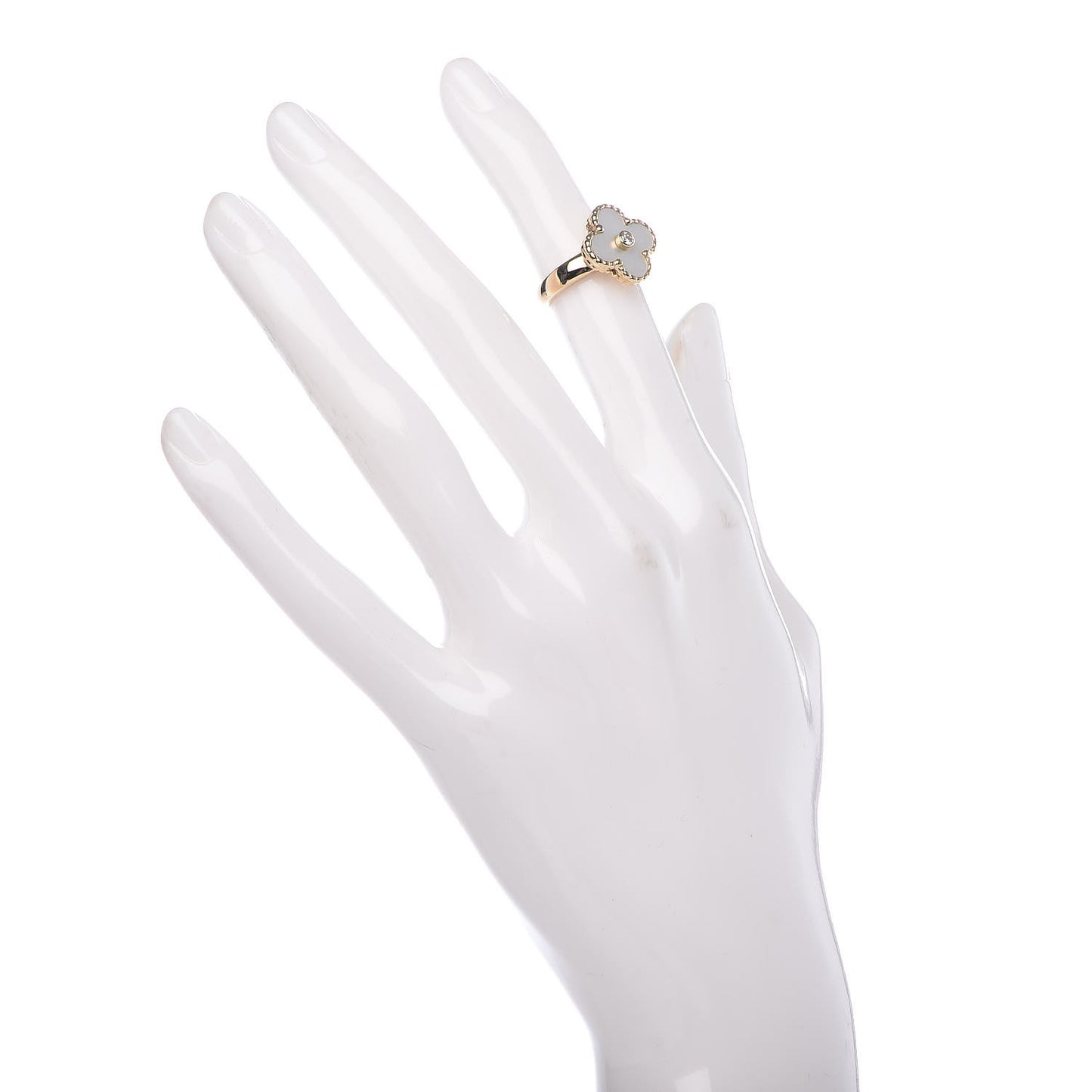 18K Yellow Gold Diamond Mother of Pearl Vintage Alhambra Ring 46 3.75
