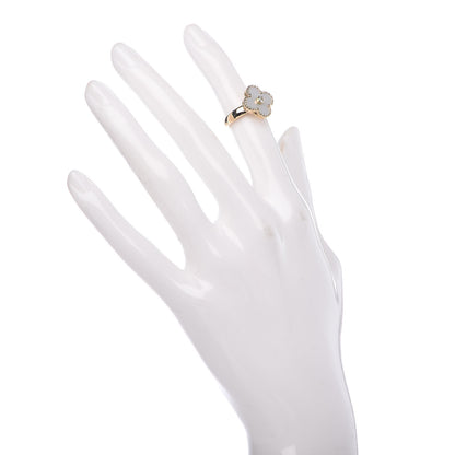 Van Cleef & Arpels 18K Yellow Gold Diamond Mother of Pearl Vintage Alhambra Ring 46 3.75 2 of 5