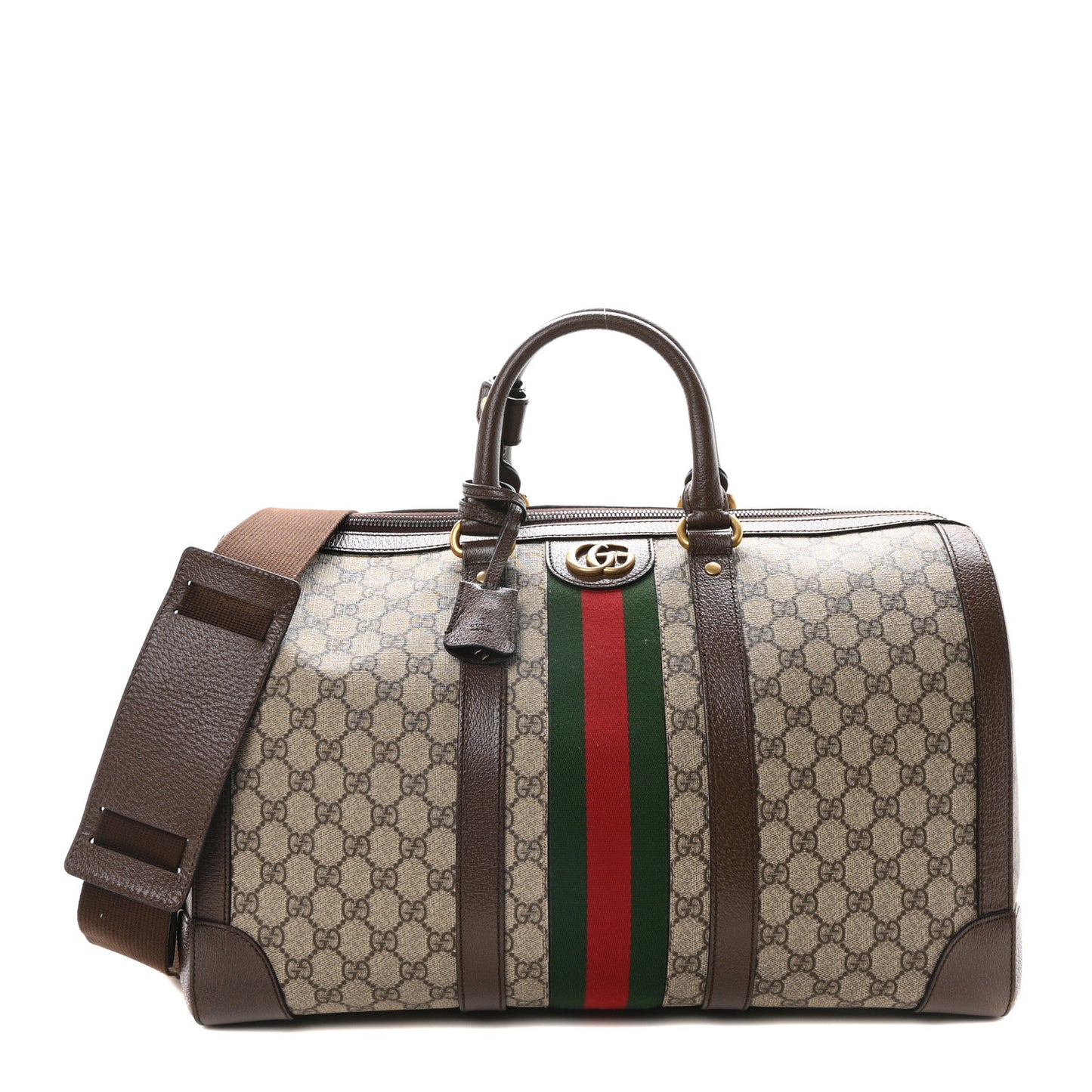 GG Supreme Monogram Textured Dollar Calfskin Web Medium Savoy Duffle Bag Beige Ebony New Acero