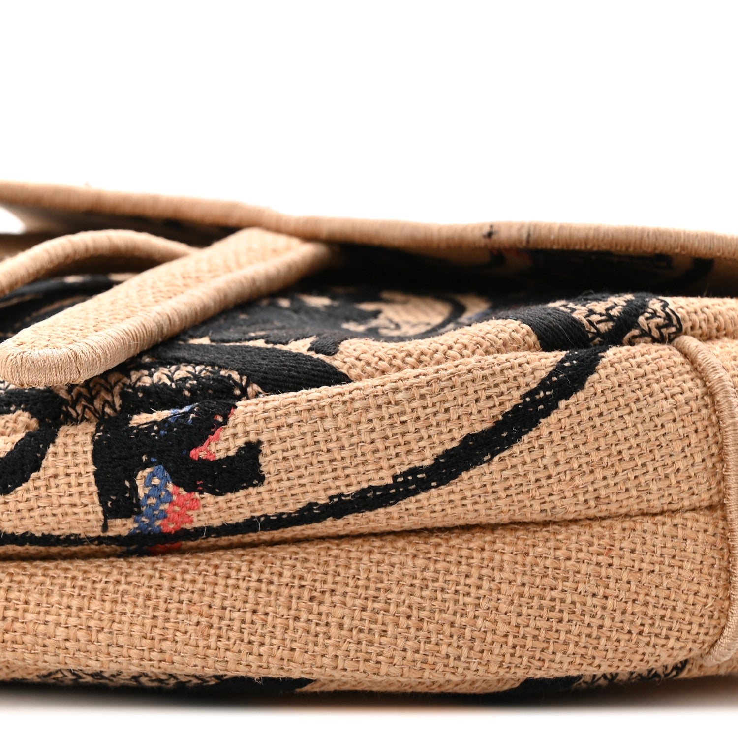 Christian Dior Canvas Jute Embroidered Saddle Bag Black Beige