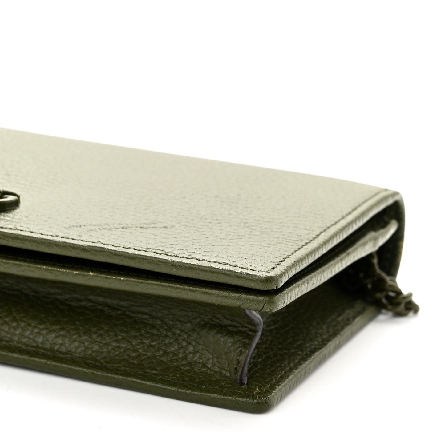 Dollar Calfskin Enamel Monochrome Mini GG Marmont Chain Wallet Military Wood