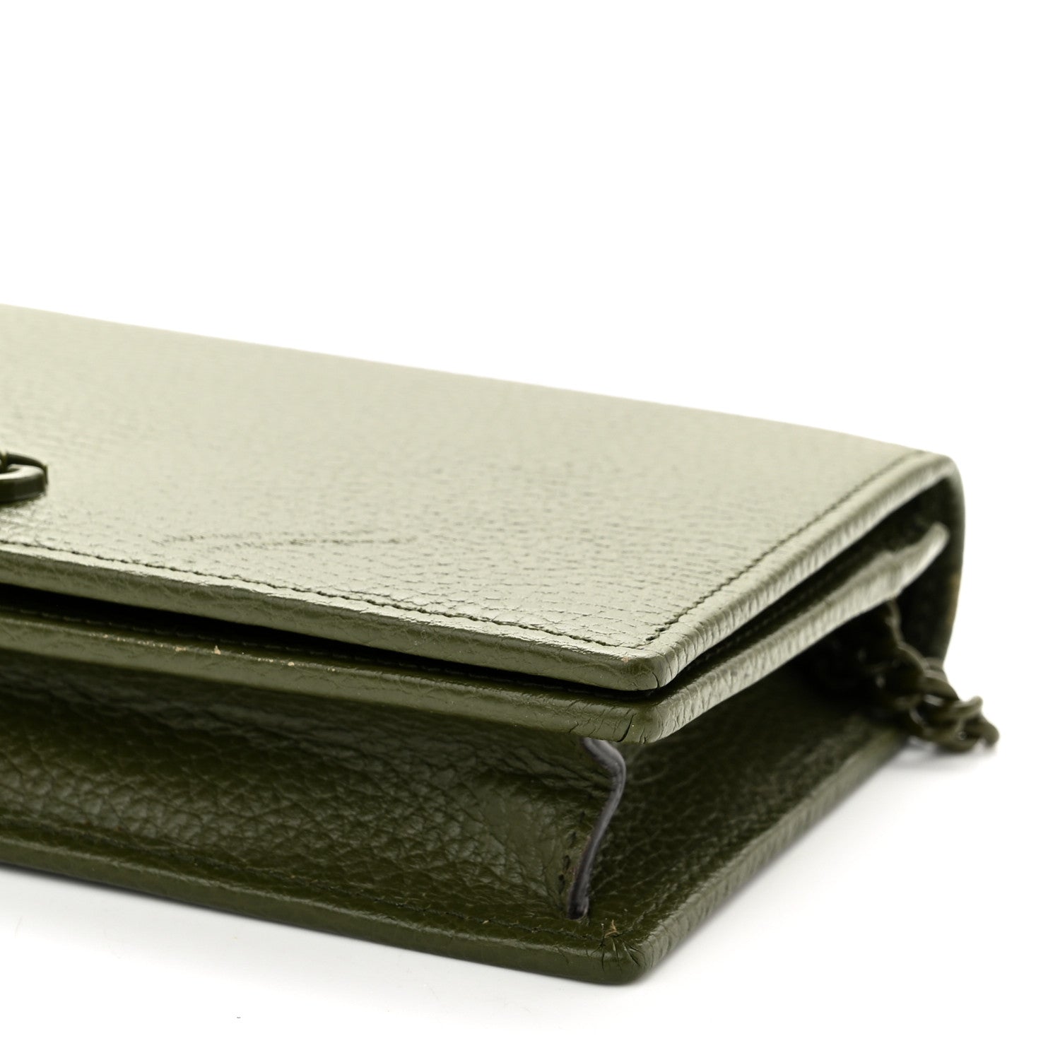 Gucci Dollar Calfskin Enamel Monochrome Mini GG Marmont Chain Wallet Military Wood 10 of 11