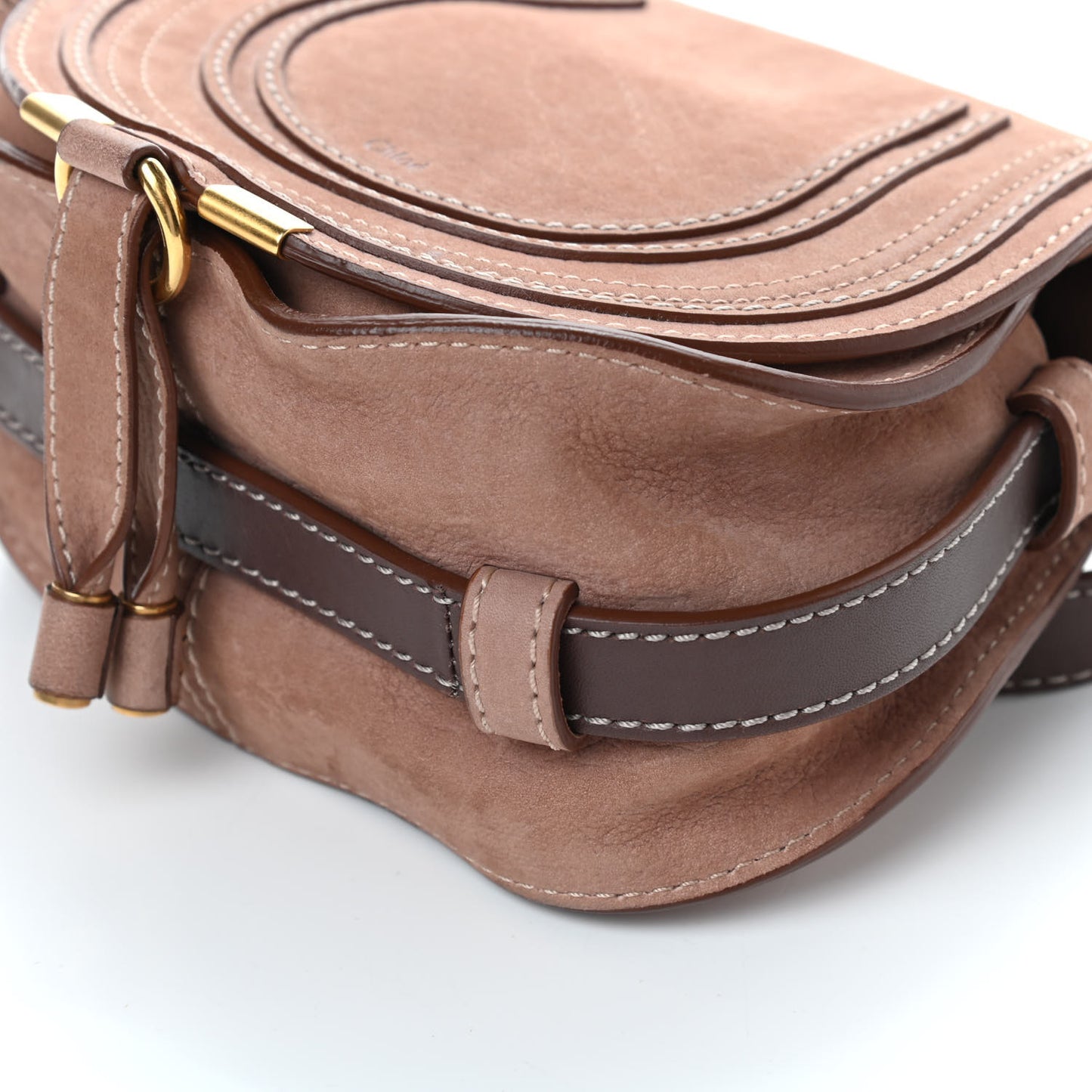 Nubuck Mini Marcie Round Crossbody Bag Nut