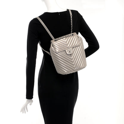 Chanel Metallic Calfskin Chevron Quilted Small Urban Spirit Backpack Silver 2 of 7