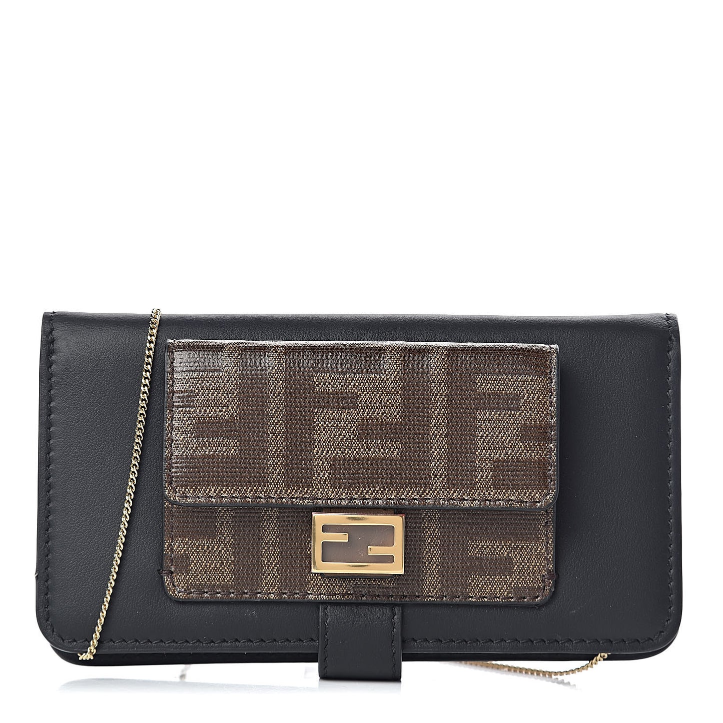 Vitello Century Glazed Fabric FF 1974 Baguette IPhone X Crossbody Black Mogano Panna