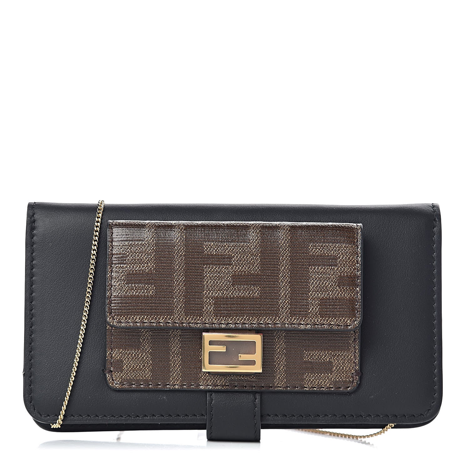 Fendi Vitello Century Glazed Fabric FF 1974 Baguette IPhone X Crossbody Black Mogano Panna 1 of 9