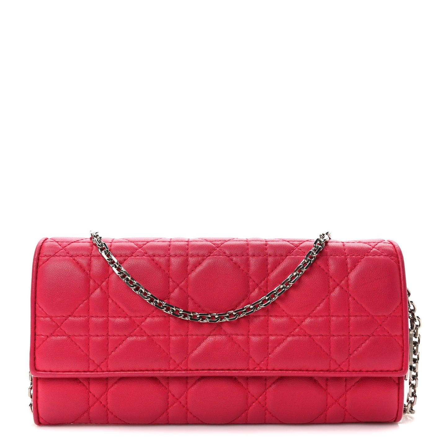 Lambskin Cannage Lady Dior Rendezvous Wallet On Chain Fuchsia