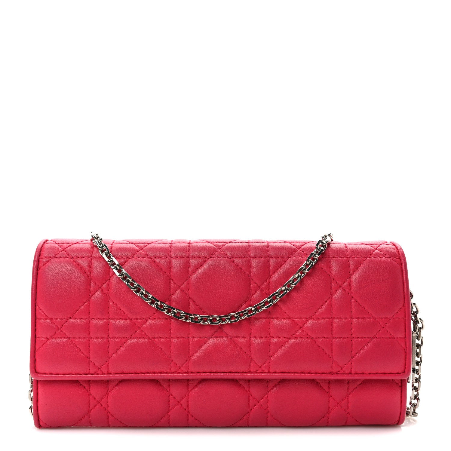 Christian Dior Lambskin Cannage Lady Dior Rendezvous Wallet On Chain Fuchsia 1 of 8