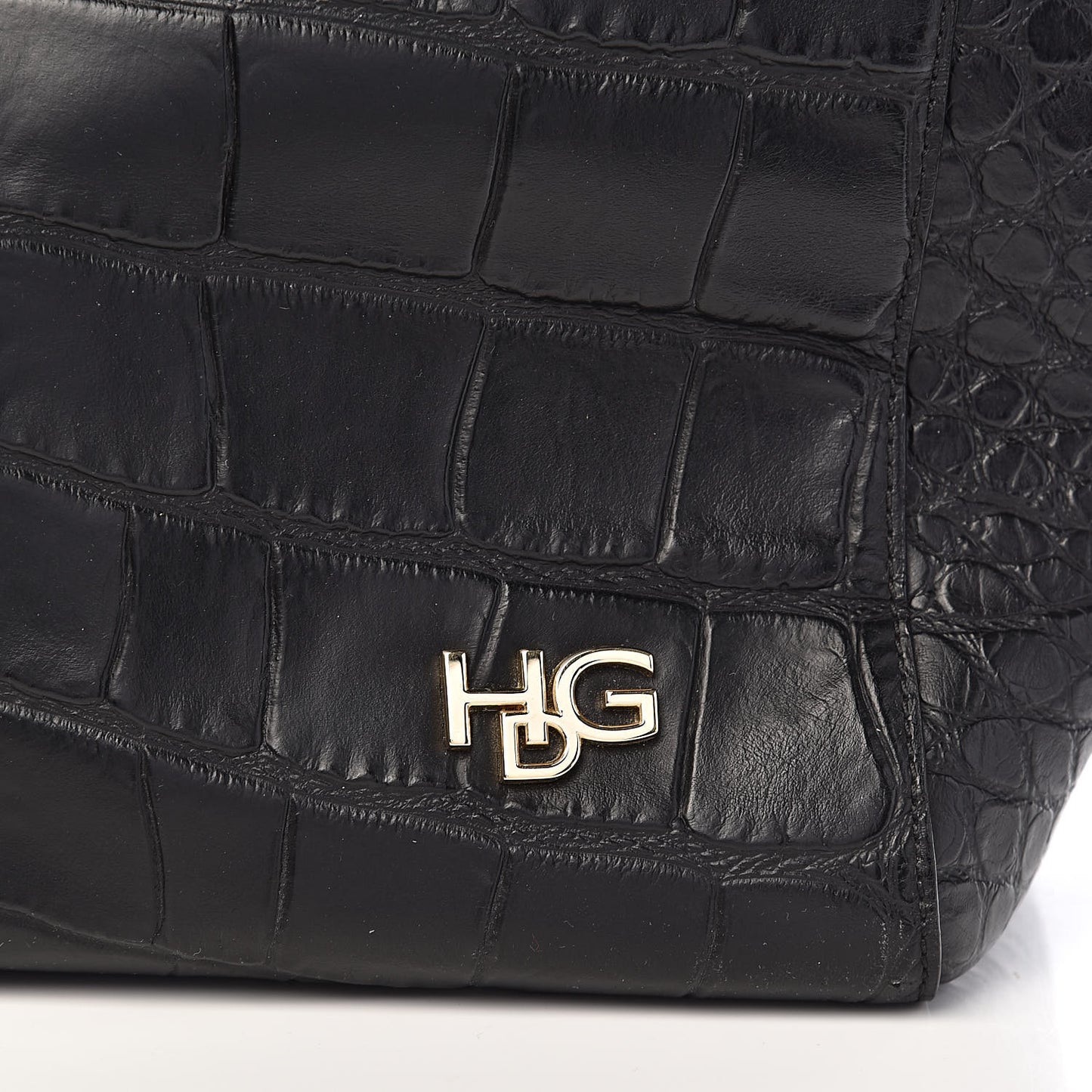 Calfskin Crocodile Embossed Medium HDG Top Handle Bag Black