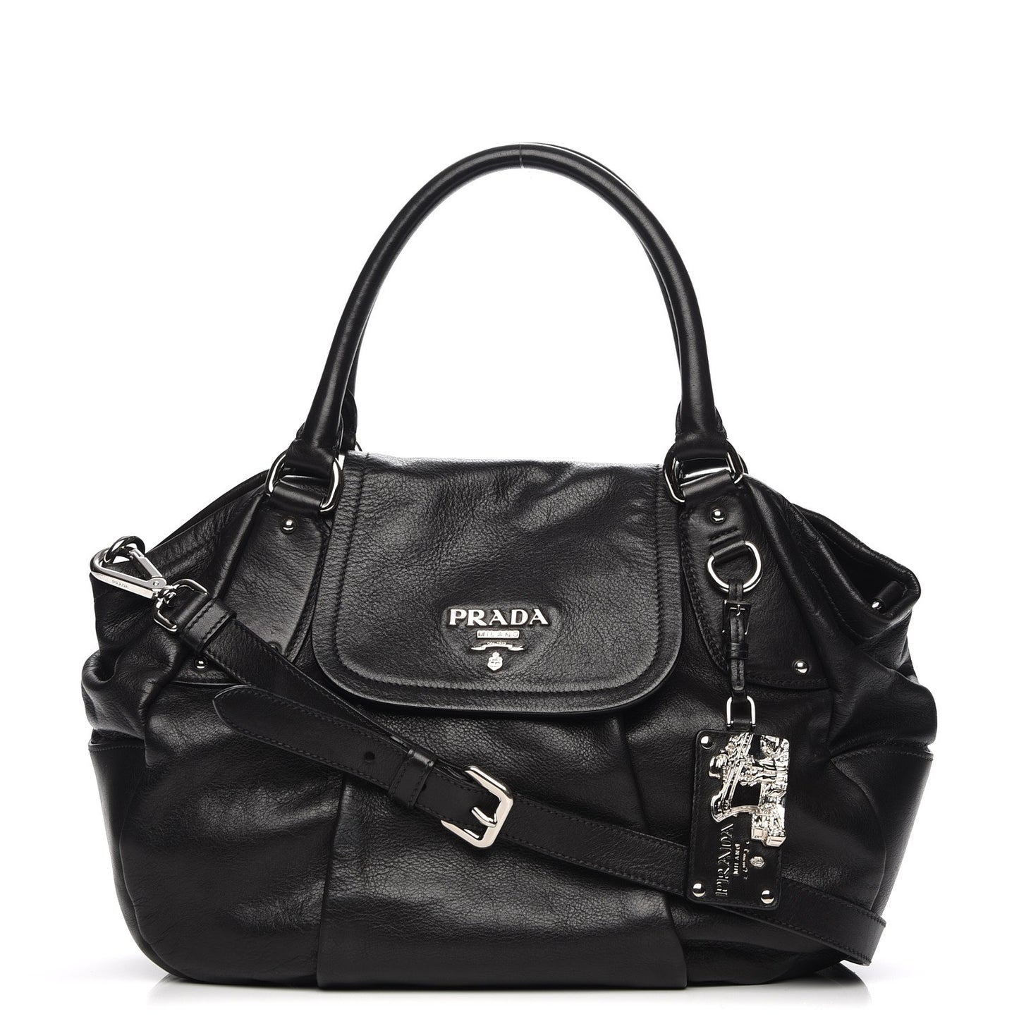 Soft Calf Pleated Shoulder Bag Nero Black