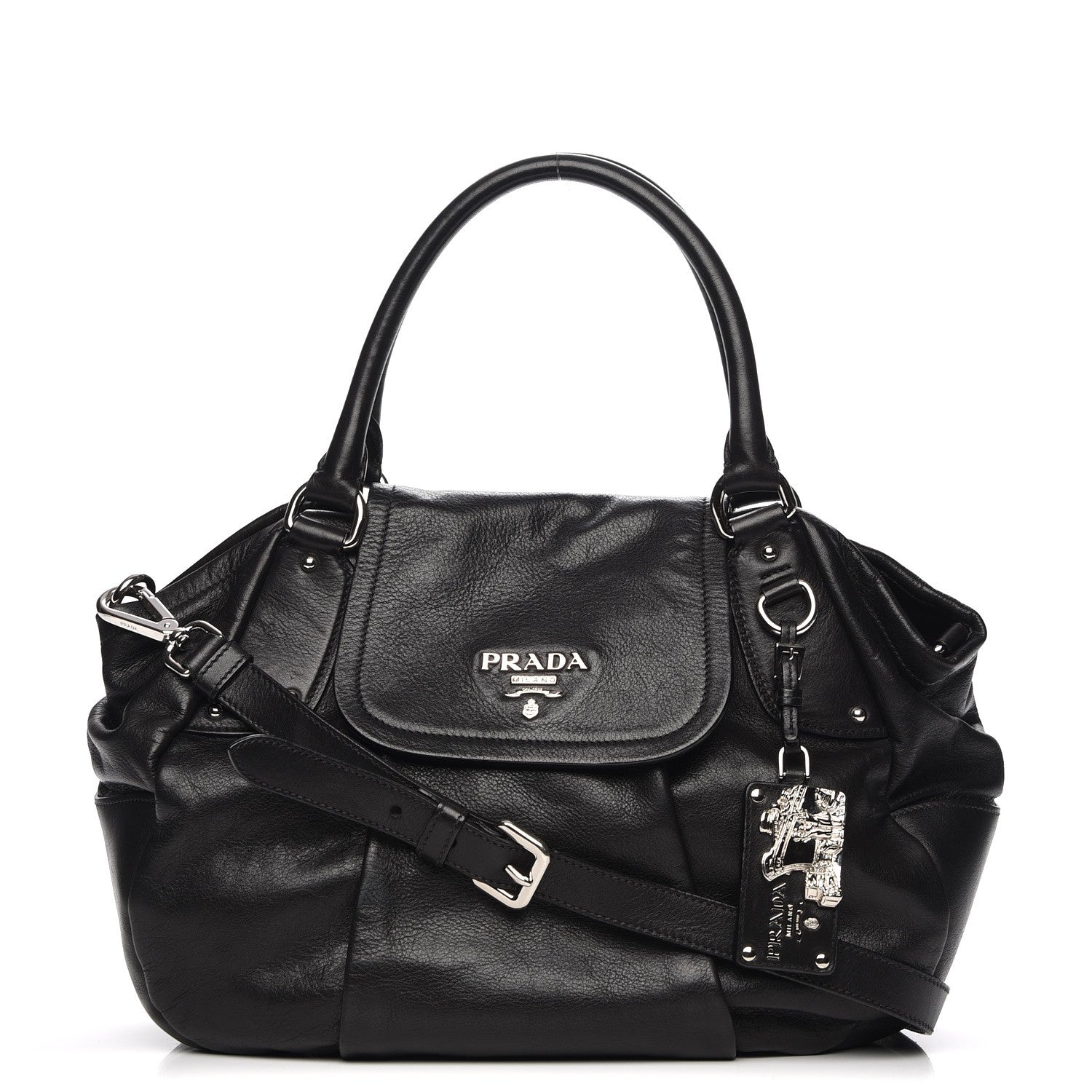Prada Soft Calf Pleated Shoulder Bag Nero Black 1 of 9