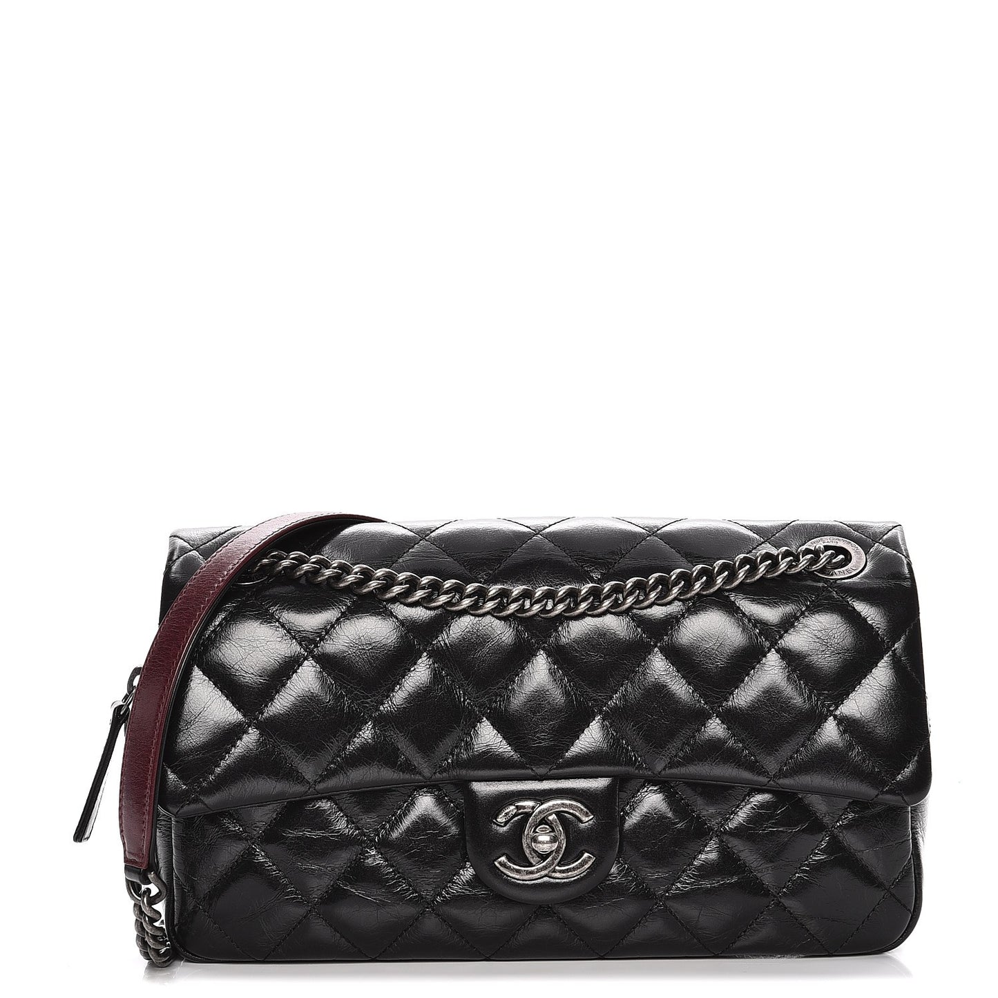Glazed Calfskin Medium Duo Color Flap Black