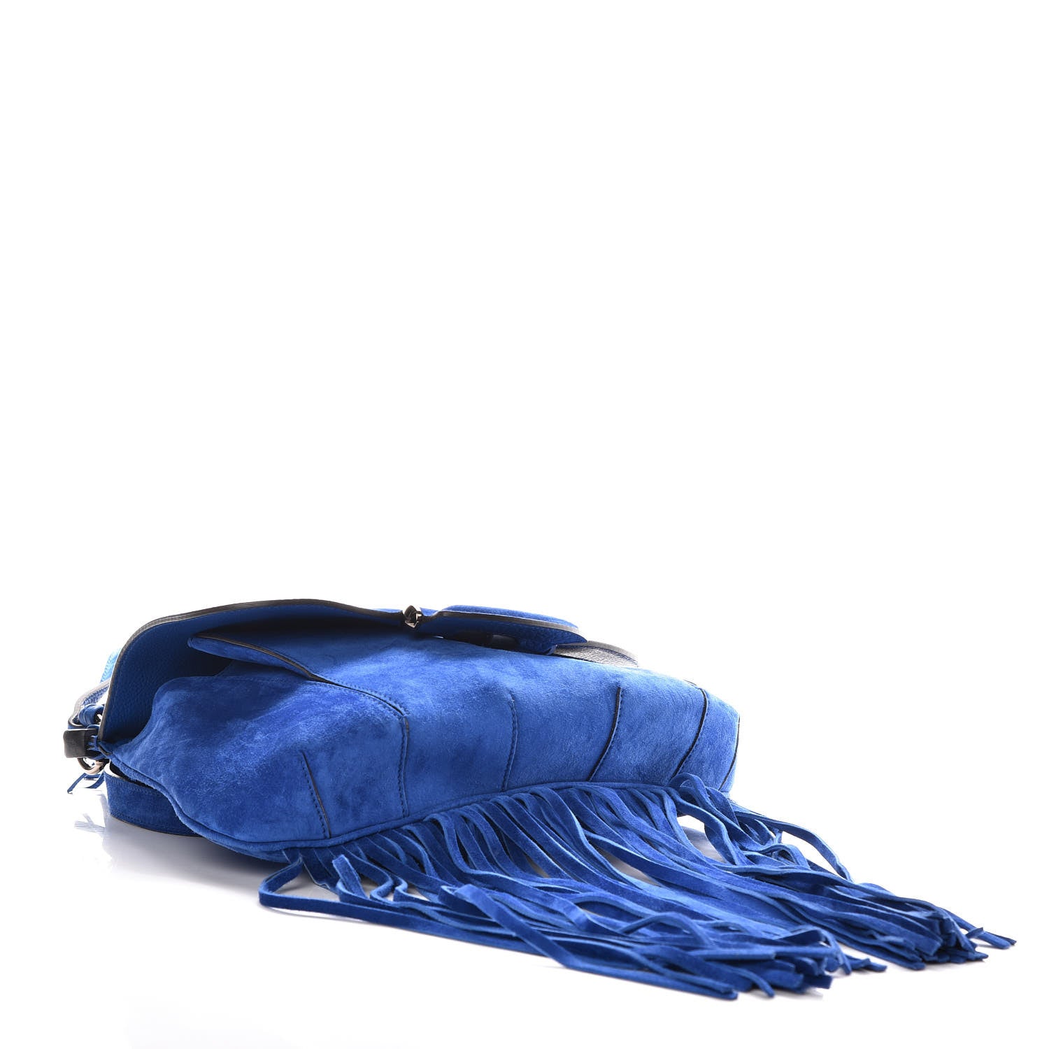 Gucci Suede Medium Nouveau Fringe Shoulder Bag Blue 4 of 10