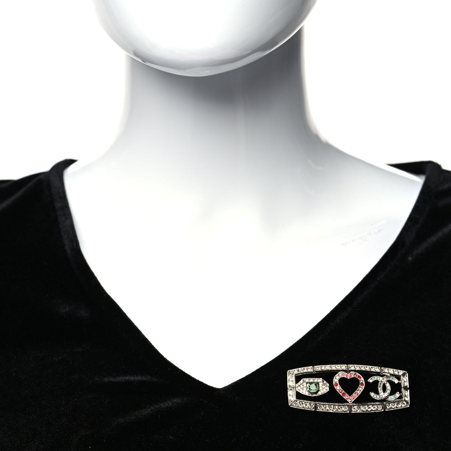 Crystal Eye Heart CC Brooch Silver