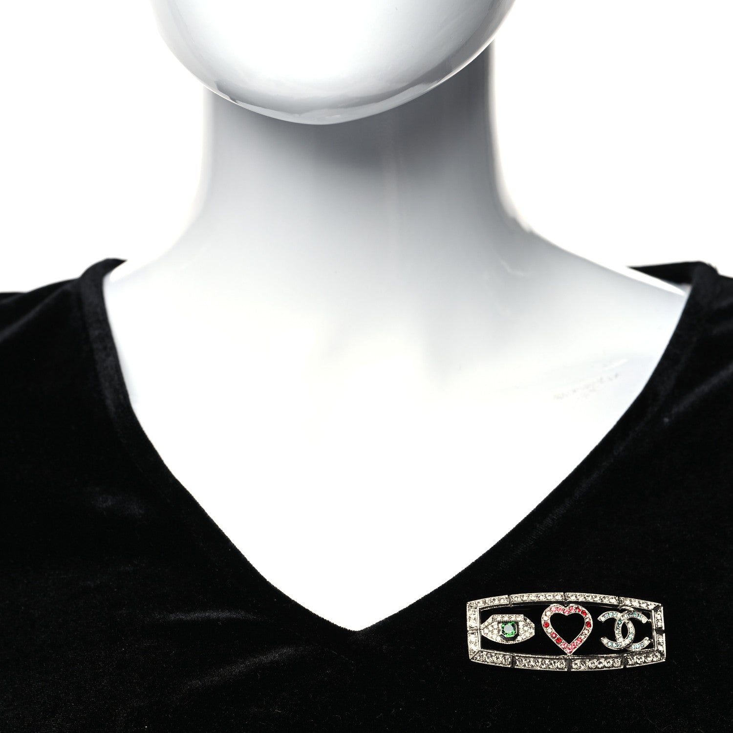 Chanel Crystal Eye Heart CC Brooch Silver 2 of 4