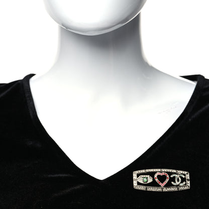 Chanel Crystal Eye Heart CC Brooch Silver 2 of 4