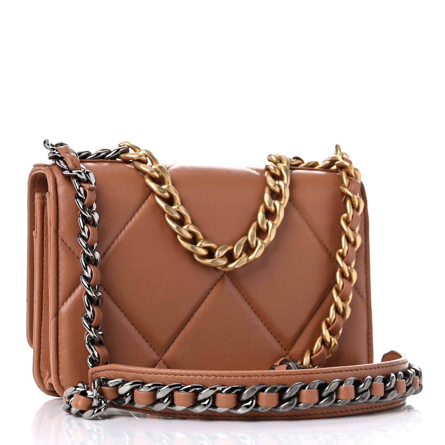 Lambskin Quilted Chanel 19 Wallet On Chain WOC Brown