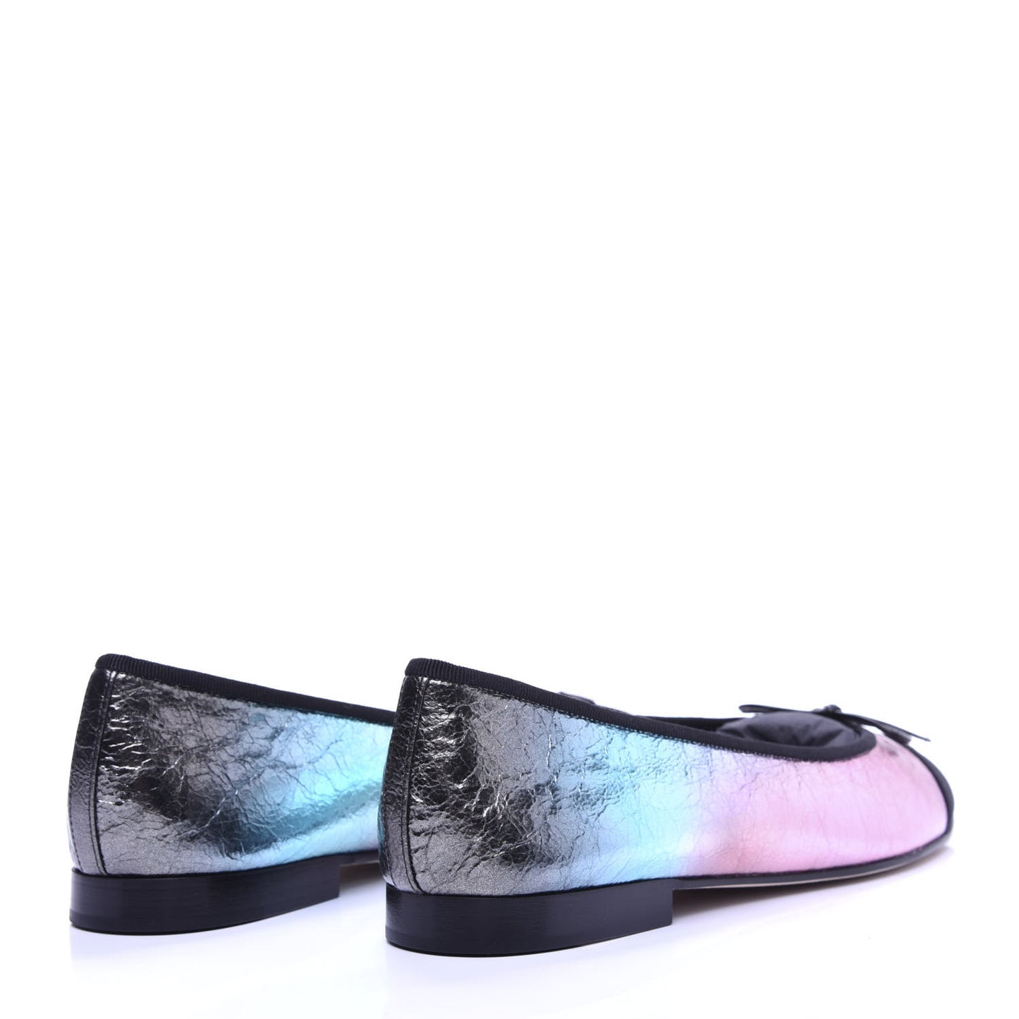 Laminated Calfskin Grosgrain Cap Toe CC Ballerina Flats 41 Multicolor Black