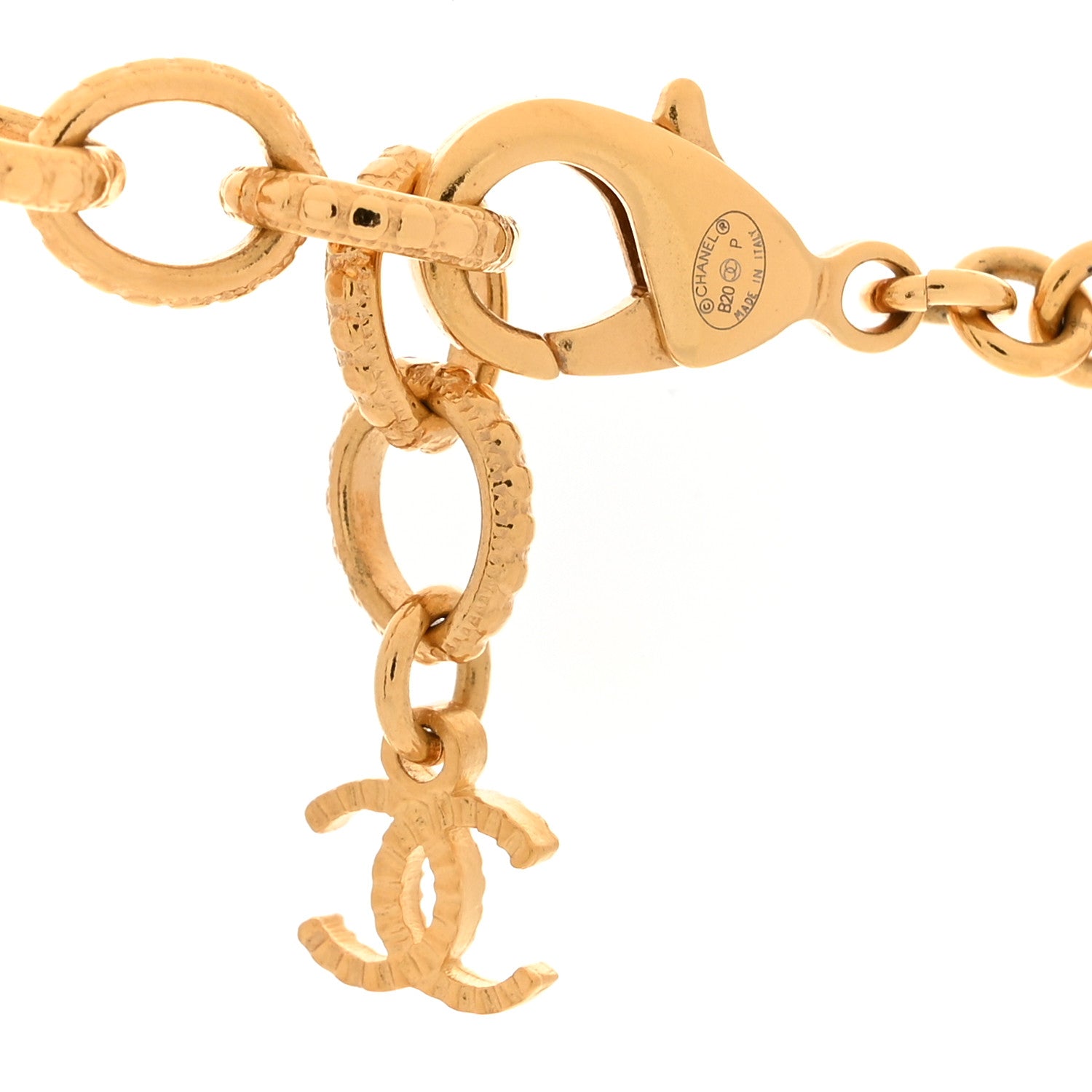 Chanel Metal Crystal Pearl Logo CC Necklace Gold 4 of 5