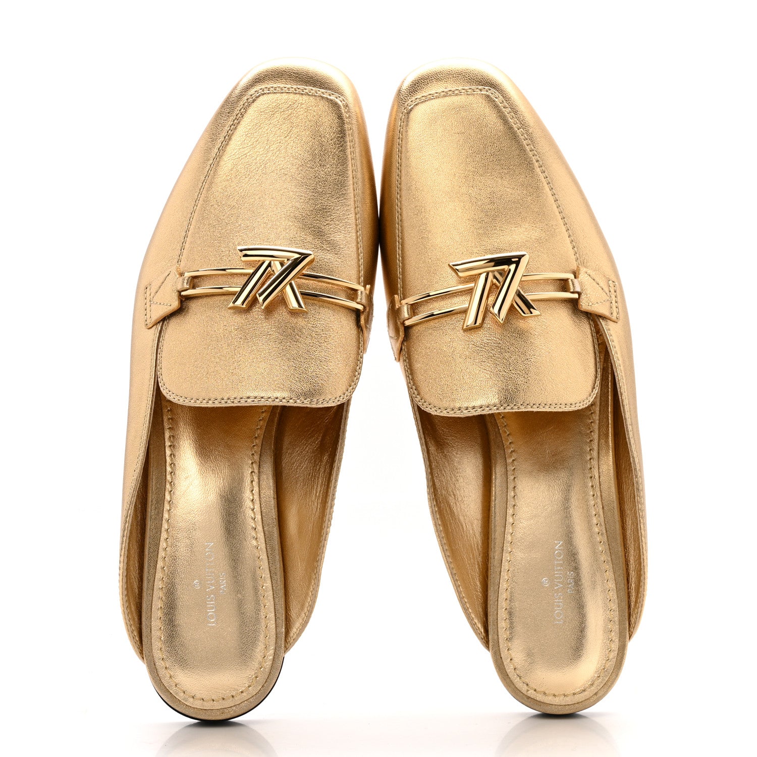 Louis Vuitton Metallic Lambskin Upper Case Open Back Flat Loafer 40 Gold 2 of 10