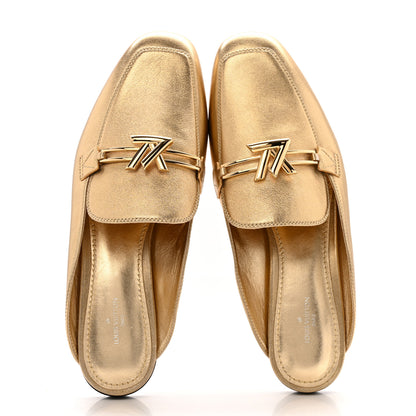 Louis Vuitton Metallic Lambskin Upper Case Open Back Flat Loafer 40 Gold 2 of 10