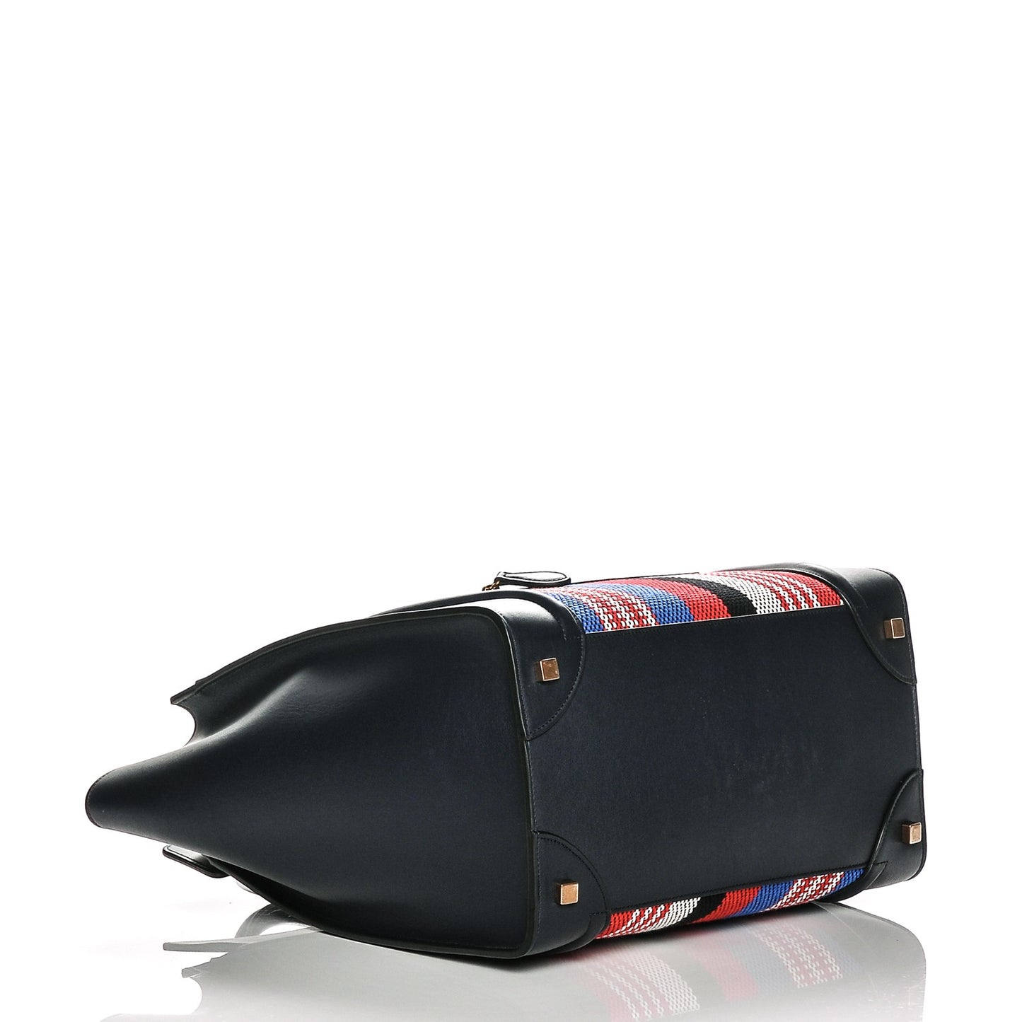 Smooth Calfskin Striped Canvas Mini Luggage Navy Blue
