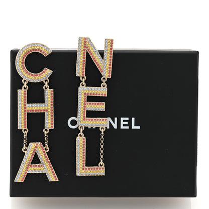 Chanel Metal Crystal Rainbow Cha-Nel Logo Drop Earrings Multicolor Gold 5 of 5