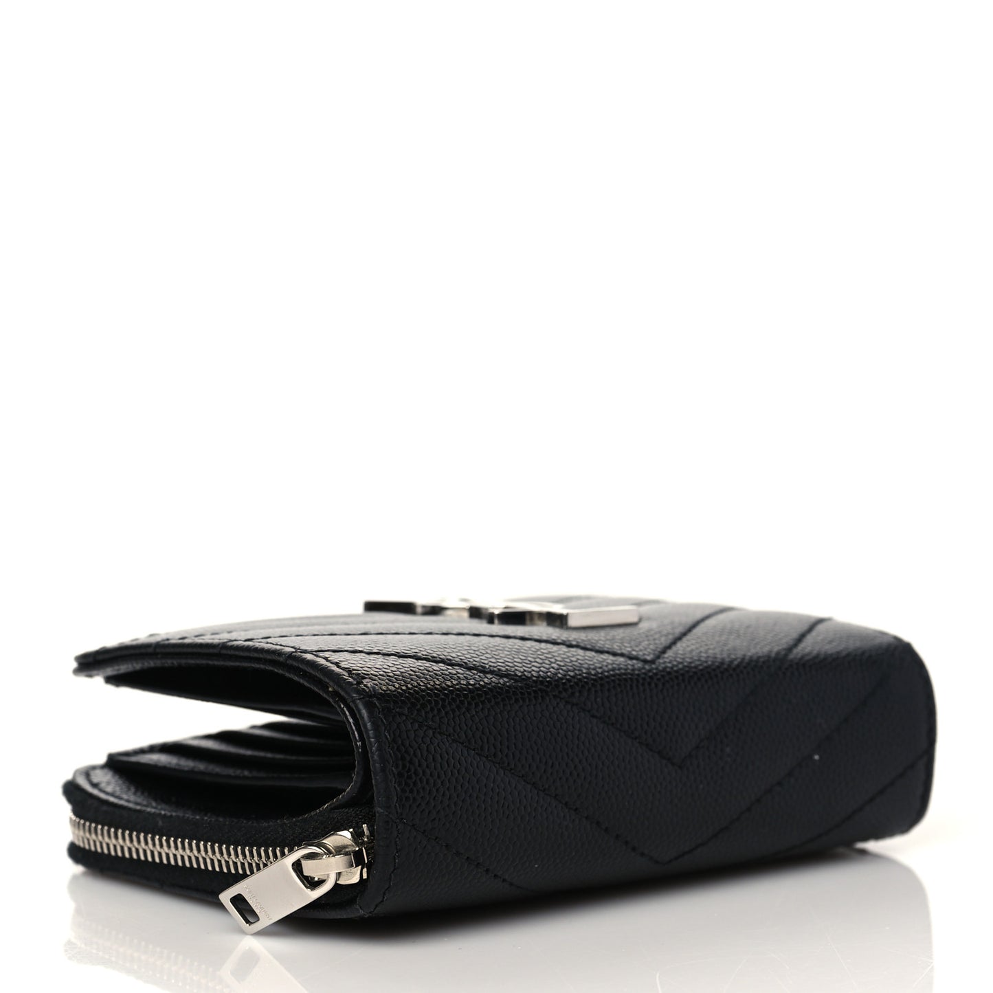 Grain De Poudre Matelasse Chevron Monogram Compact Zip Around Wallet Black