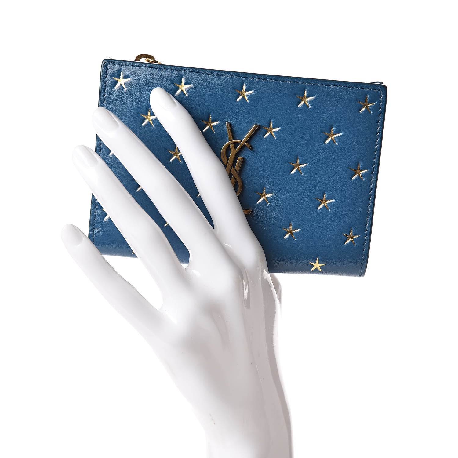 Saint Laurent Calfskin Star Print Monogram Fragments Wallet Deep Sea 2 of 8