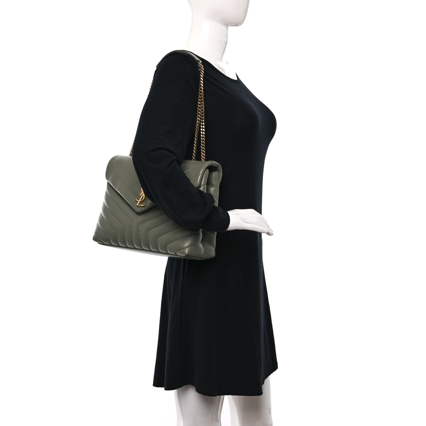 Calfskin Y Quilted Monogram Medium Loulou Chain Satchel Light Sage
