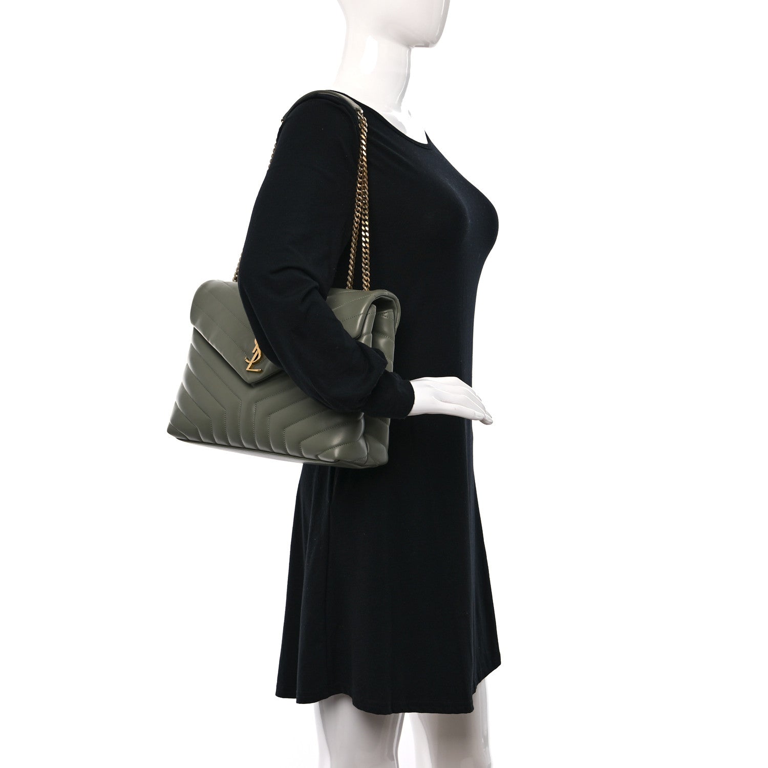 Saint Laurent Calfskin Y Quilted Monogram Medium Loulou Chain Satchel Light Sage 2 of 9
