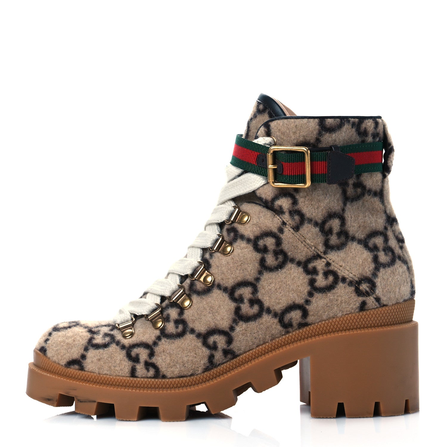 Gucci Covered Wool Big GG Monogram Womens Lace Up Combat Ankle Boots 38 Beige Ebony Cocoa 1 of 9