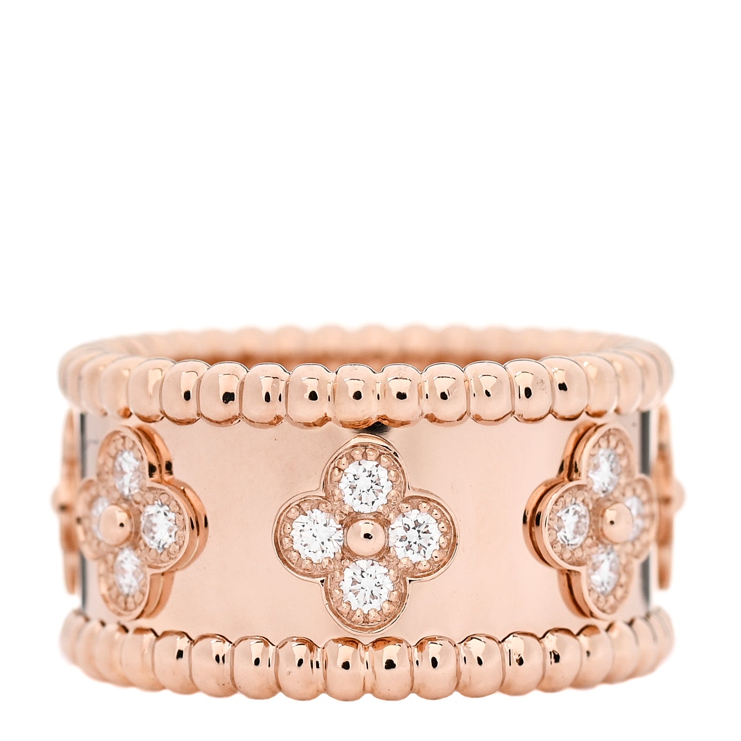 Van Cleef & Arpels 18K Rose Gold Diamond Small Perlee Clovers Ring 50/5.25 3 of 5