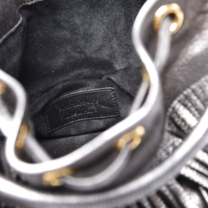 Saint Laurent Metallic Goatskin Small Emmanuelle Fringe Bucket Bag Pewter 6 of 13