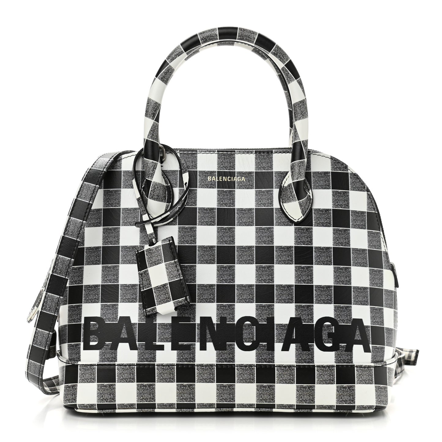 Calfskin Checked S Ville Top Handle Bag Black