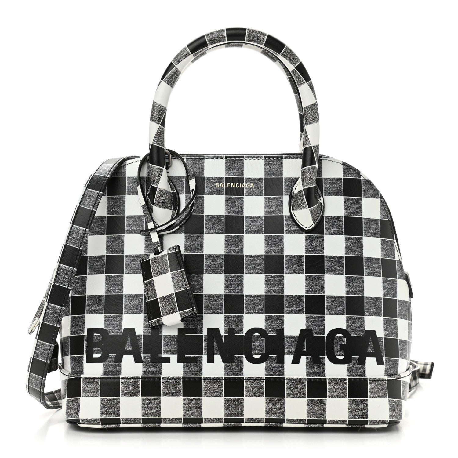 Balenciaga Calfskin Checked S Ville Top Handle Bag Black 1 of 8