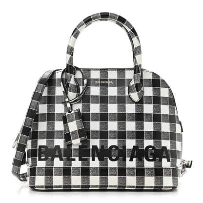 Balenciaga Calfskin Checked S Ville Top Handle Bag Black 1 of 8